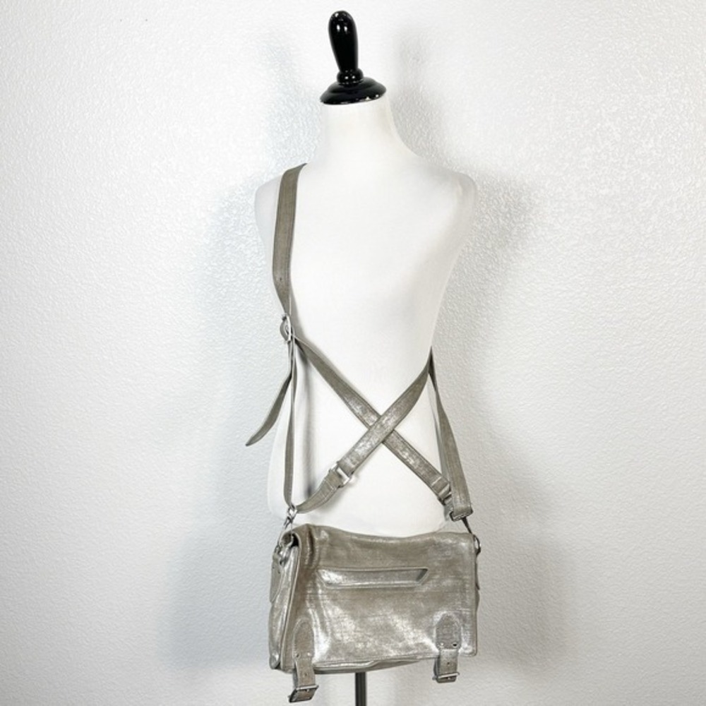 Theyskens Theory Designer Metallic Coated Suede Leather Messenger Crossbody Bag